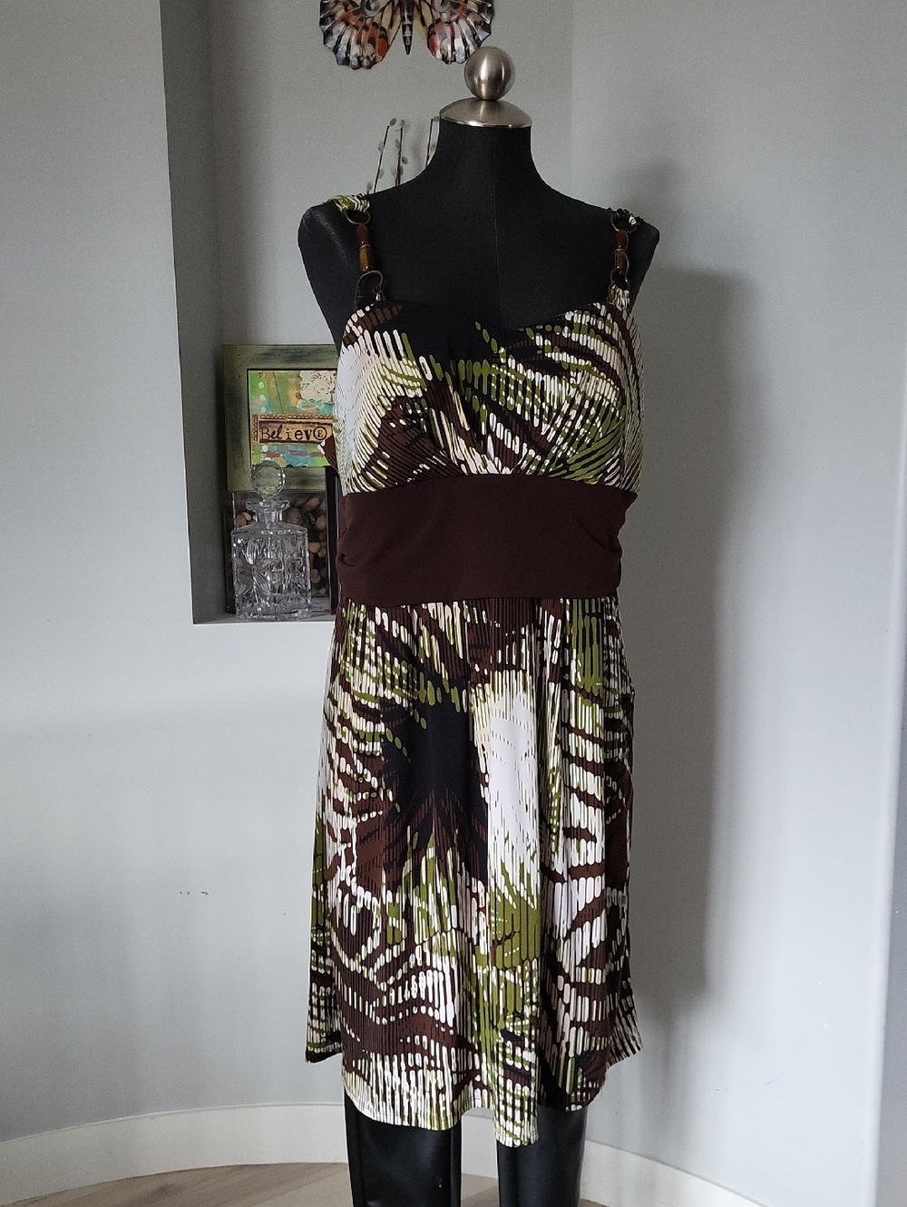Addition Elle Sundress sz 3X Olive, Brown and White Printed